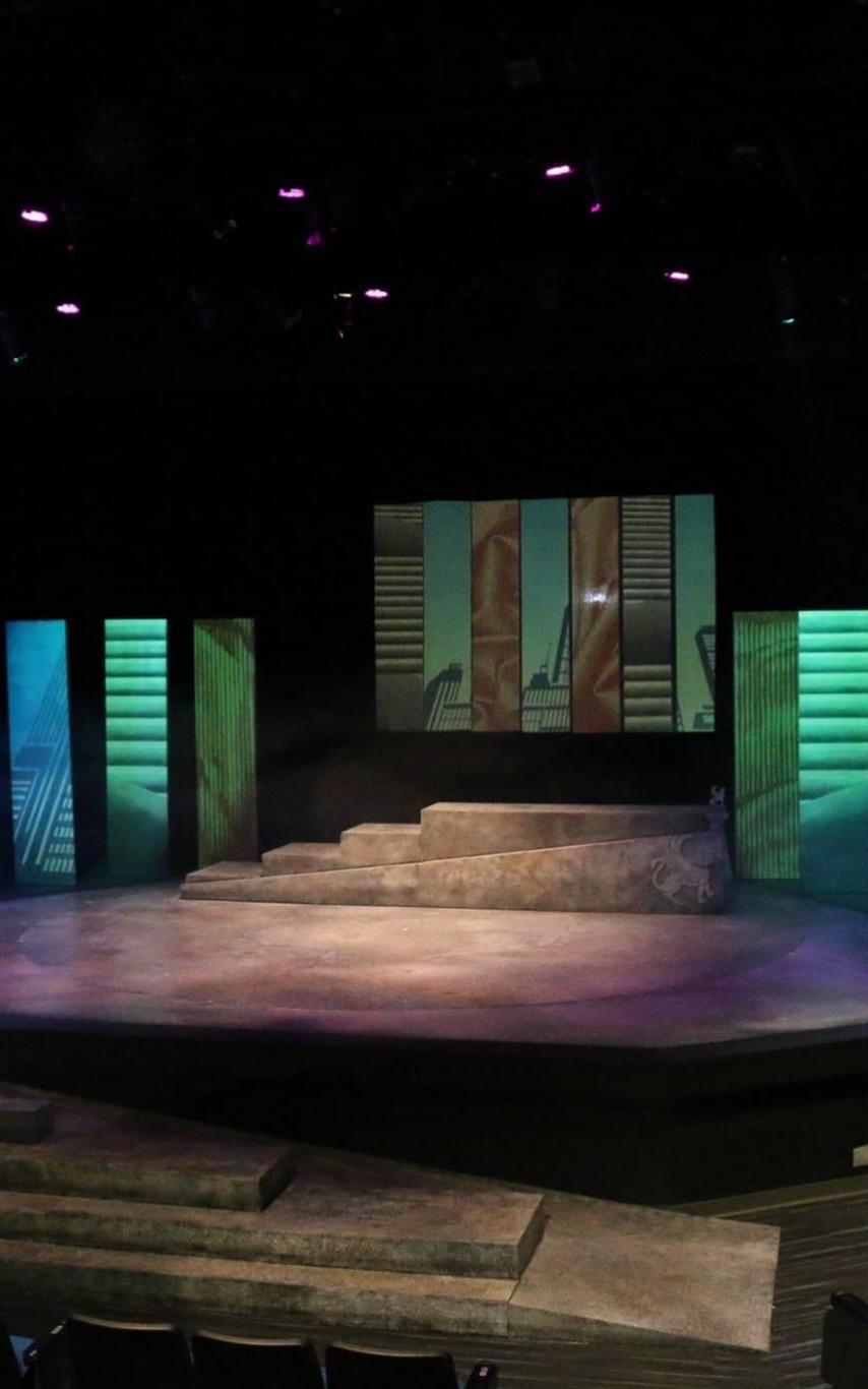 Empty stage with dramatic lighting